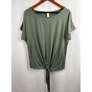 Women’s Mystyle Size 2 Army Green Short Sleeve Shirt with Tieknot